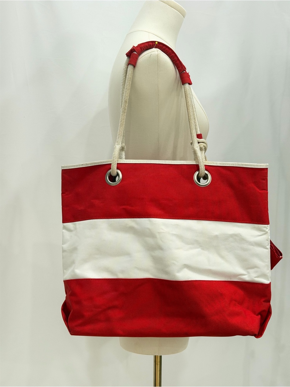 Vintage Lancôme Red White Reversible Beach Tote Bag With Pouch - Picture 3 of 8